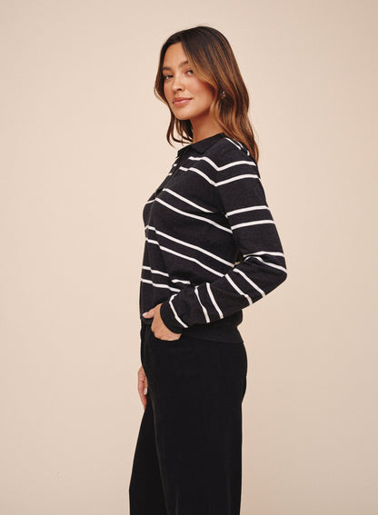 Bella Dahl Long Sleeve Placket Pullover - Graphite Stripe