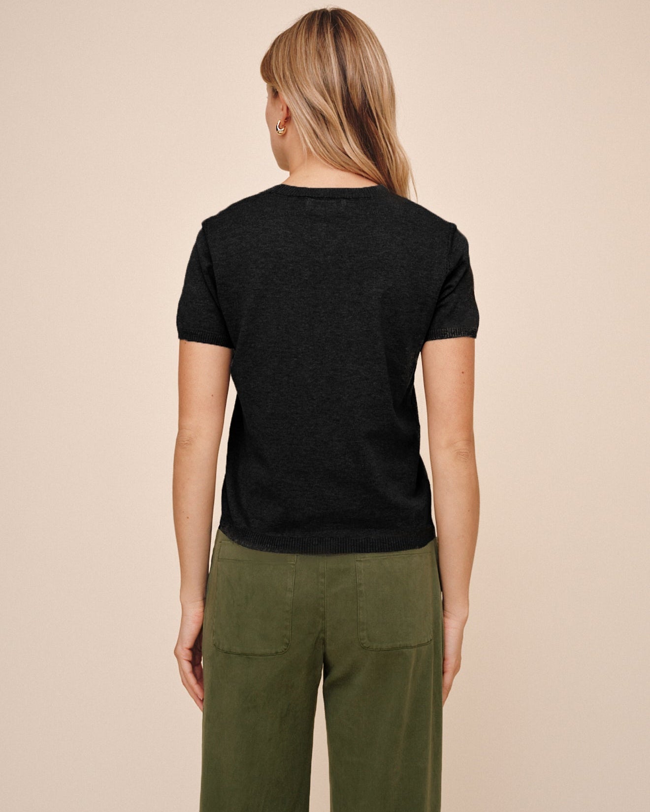 Bella Dahl Short Sleeve Crew Neck Knit Top - Vintage Black