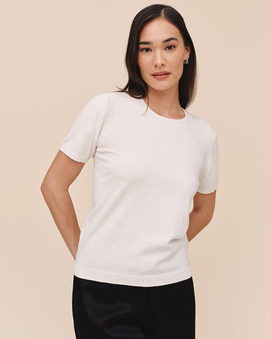 Bella Dahl Short Sleeve Crew Neck Knit Top - Ivory
