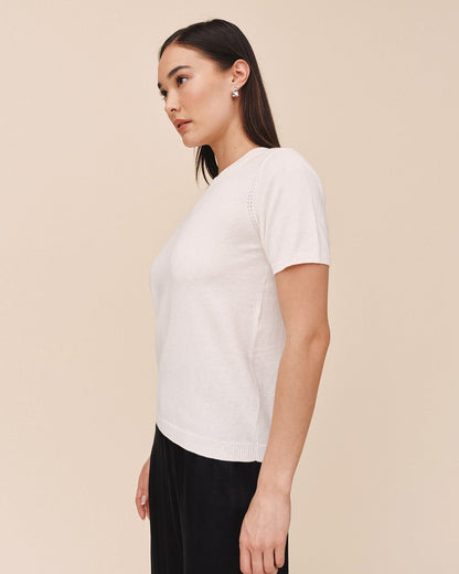 Bella Dahl Short Sleeve Crew Neck Knit Top - Ivory