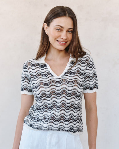 Bella Dahl Short Sleeve Collar Sweater - Moonlit Waves