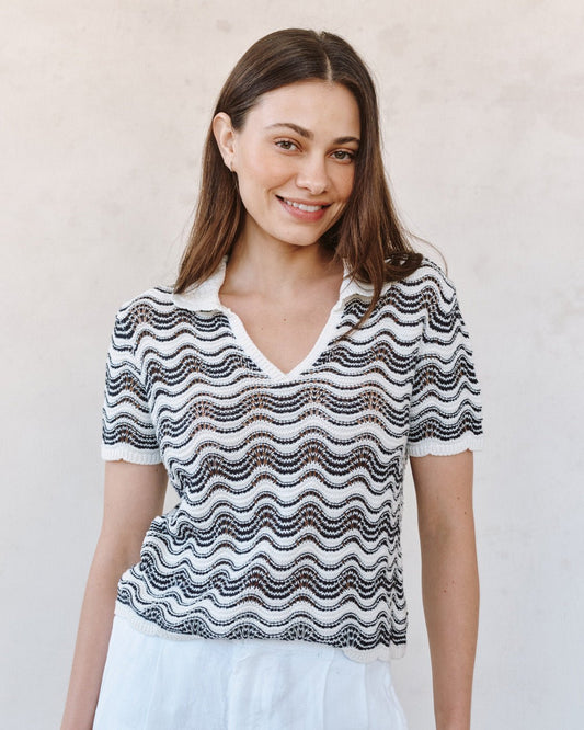 Bella Dahl Short Sleeve Collar Sweater - Moonlit Waves