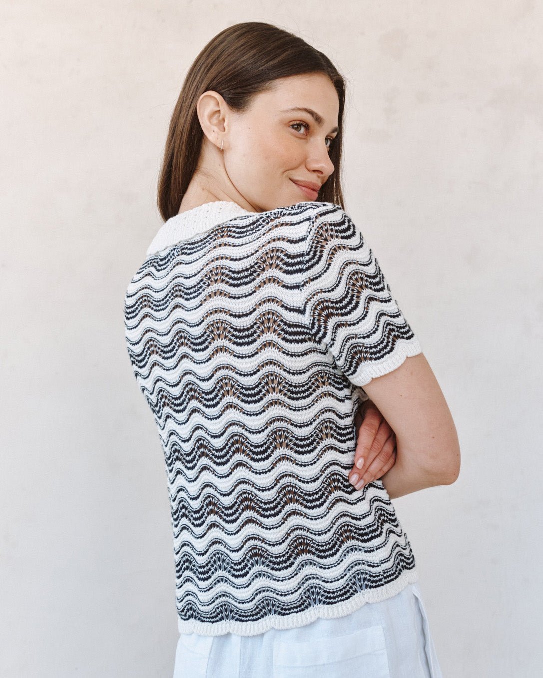 Bella Dahl Short Sleeve Collar Sweater - Moonlit Waves