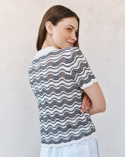 Bella Dahl Short Sleeve Collar Sweater - Moonlit Waves