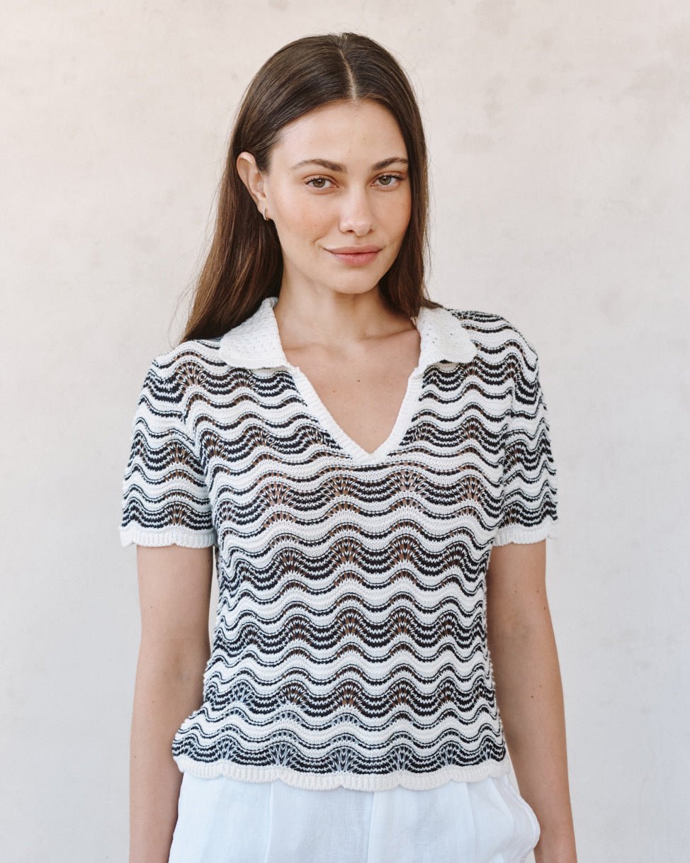 Bella Dahl Short Sleeve Collar Sweater - Moonlit Waves