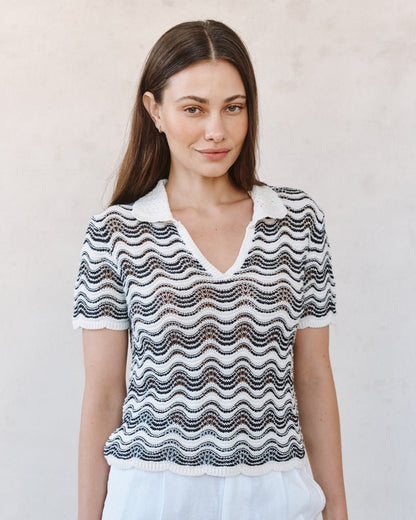 Bella Dahl Short Sleeve Collar Sweater - Moonlit Waves