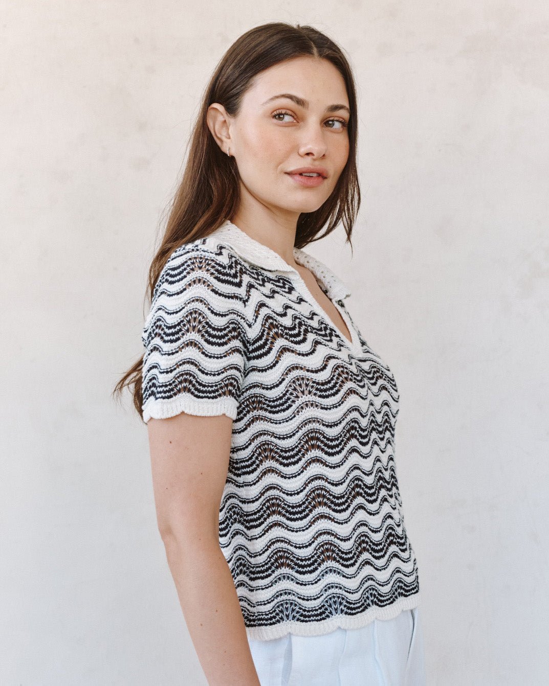 Bella Dahl Short Sleeve Collar Sweater - Moonlit Waves