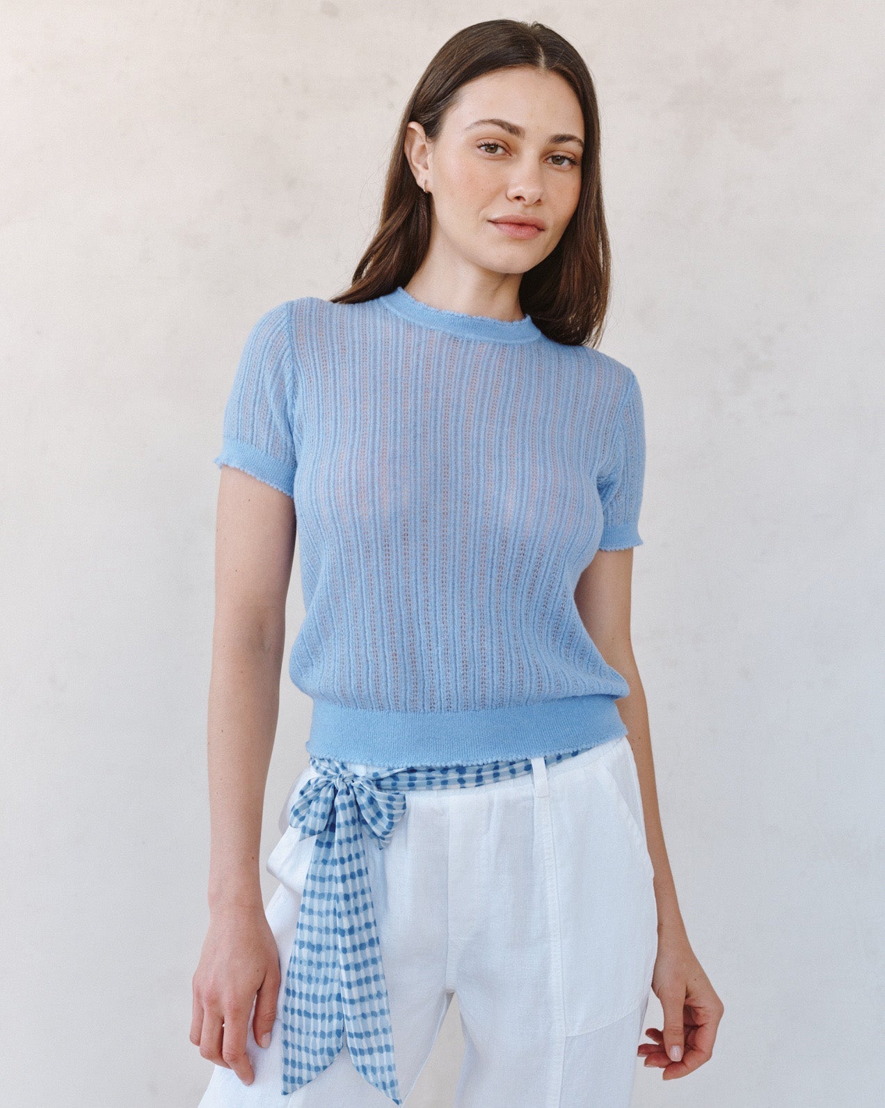 Bella Dahl Short Sleeve Sweater Top - Soft Blue