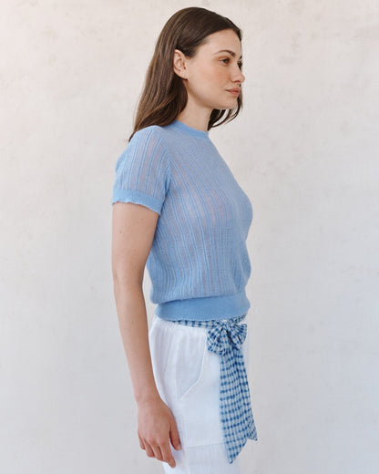Bella Dahl Short Sleeve Sweater Top - Soft Blue