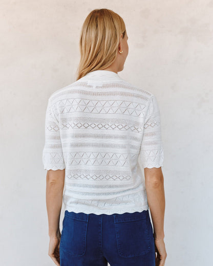 Bella Dahl Short Sleeve Button Down Sweater - Ecru Ivory