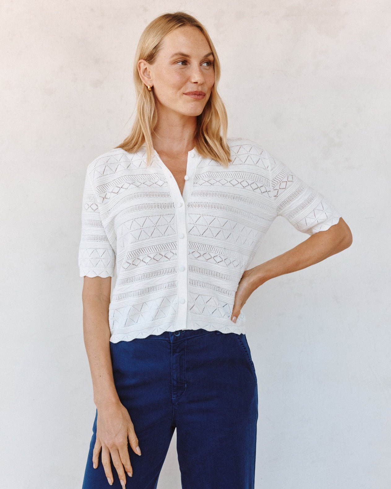 Bella Dahl Short Sleeve Button Down Sweater - Ecru Ivory