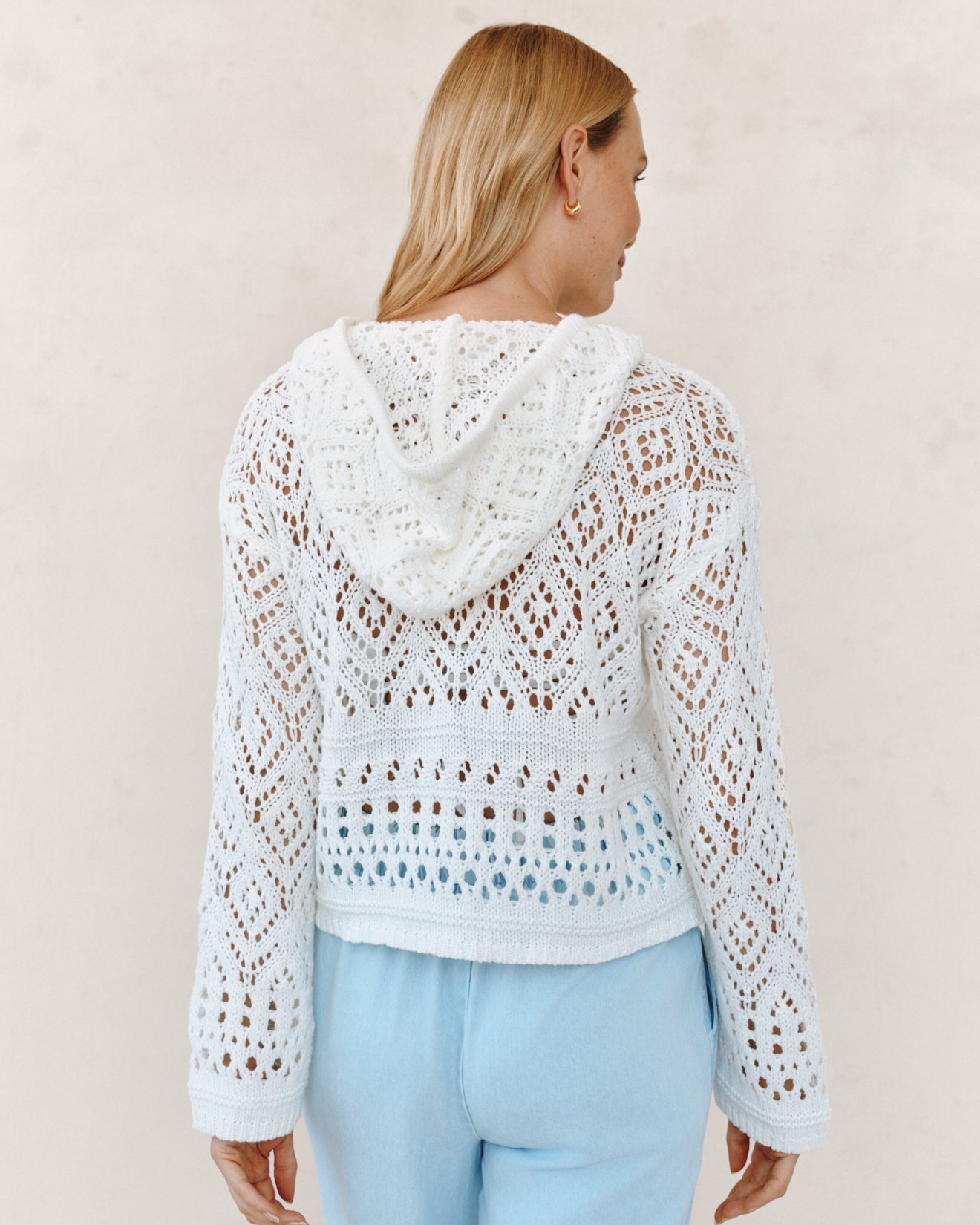 Bella Dahl Crochet Hoodie - White