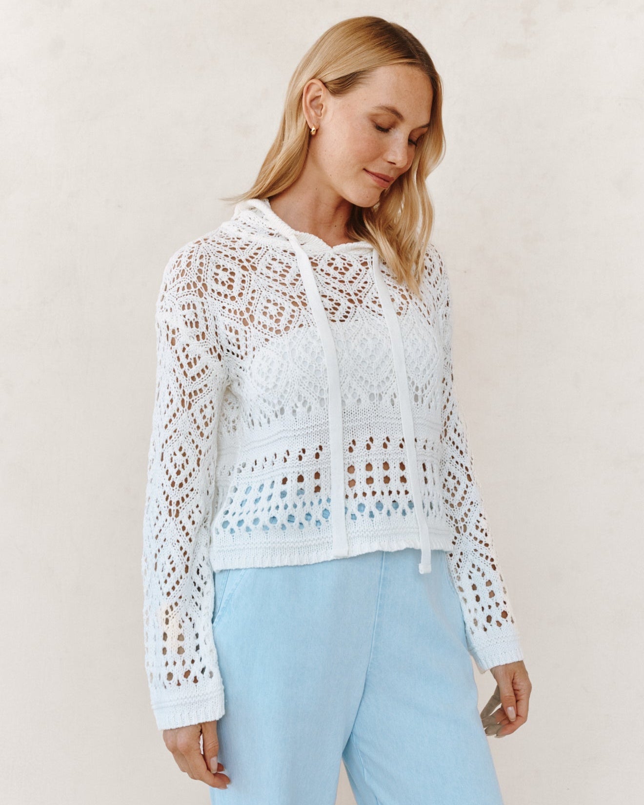 Bella Dahl Crochet Hoodie - White