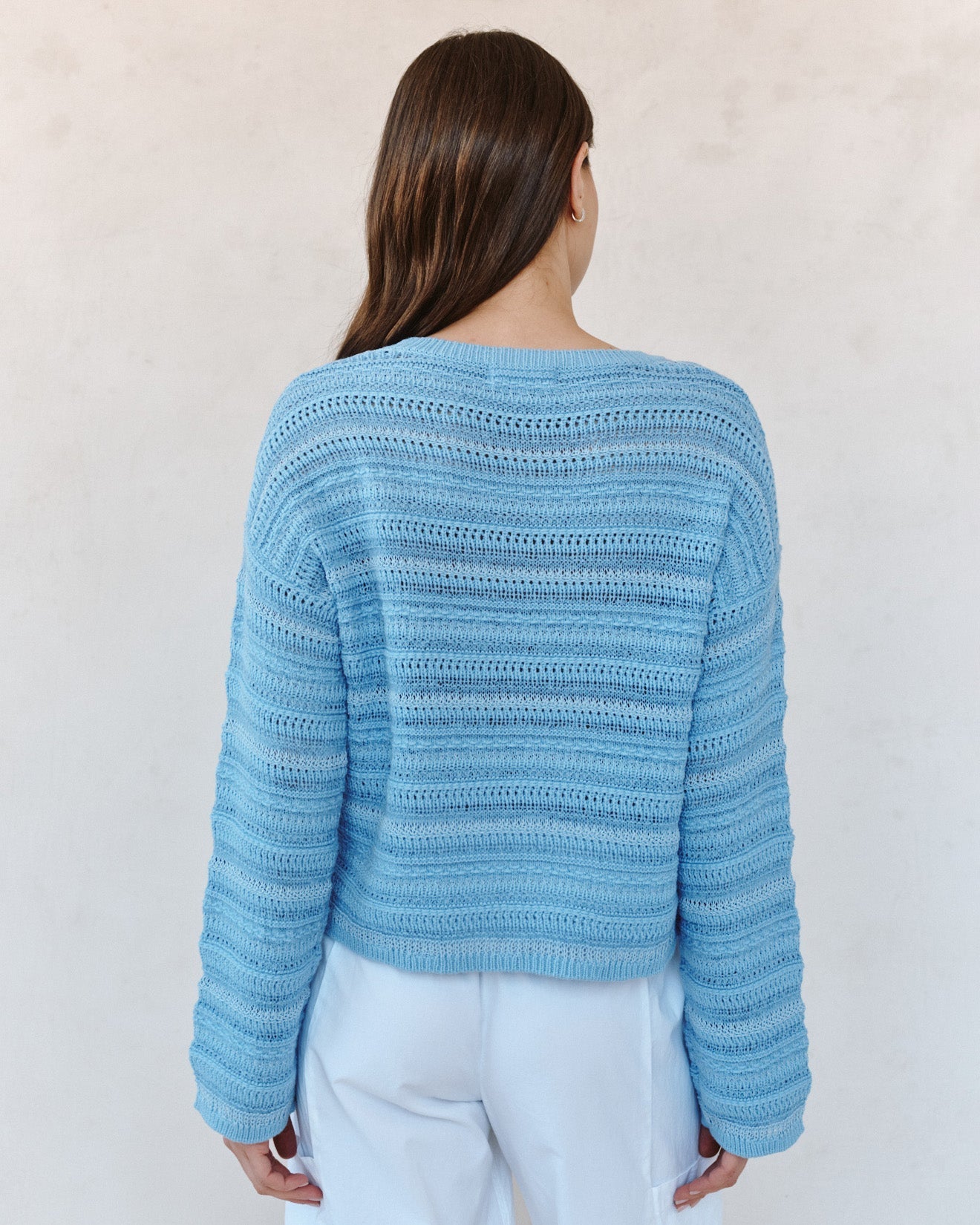 Bella Dahl Textured Crew Neck Sweater - Sea Breeze Blue