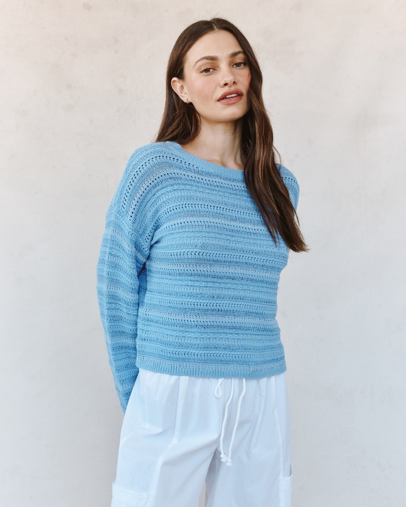 Bella Dahl Textured Crew Neck Sweater - Sea Breeze Blue