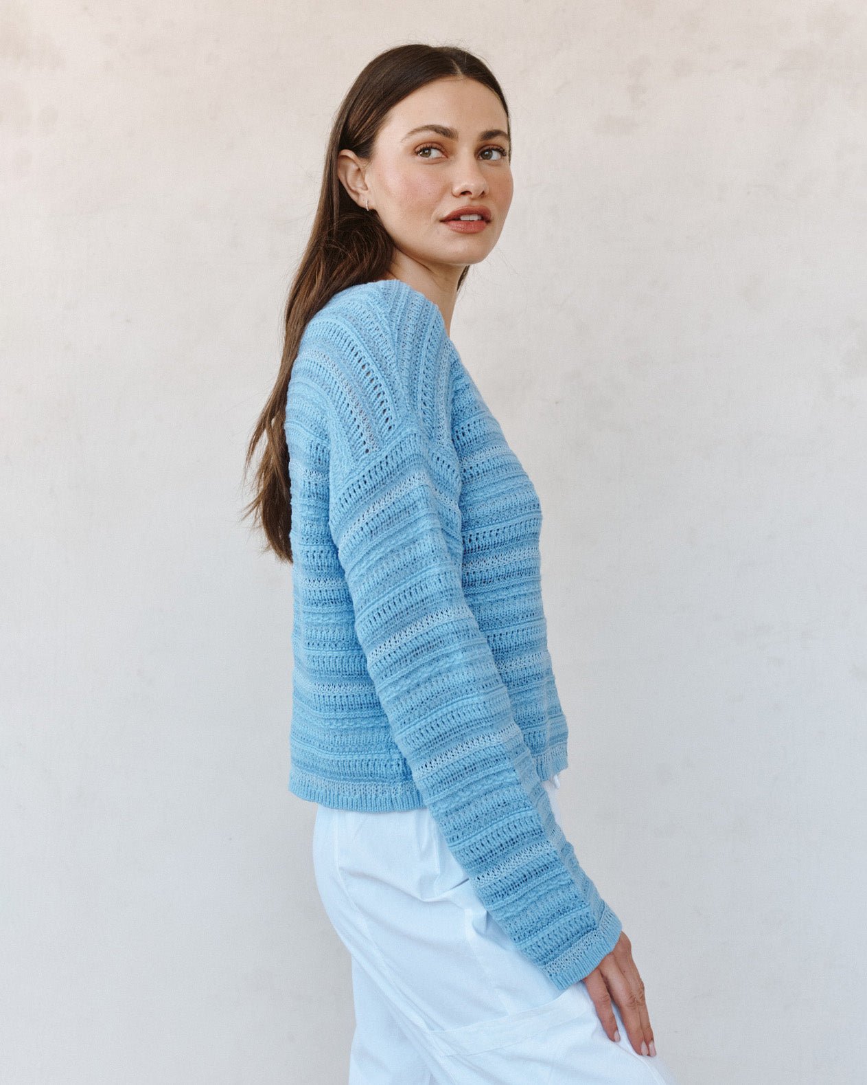 Bella Dahl Textured Crew Neck Sweater - Sea Breeze Blue