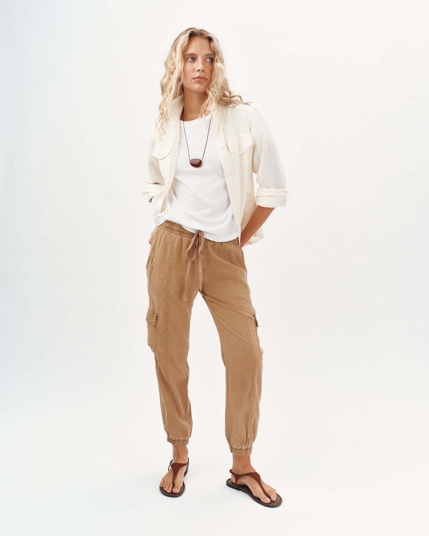 Bella Dahl Cropped Cargo Jogger Pants in Safari Sand - Bella Dahl