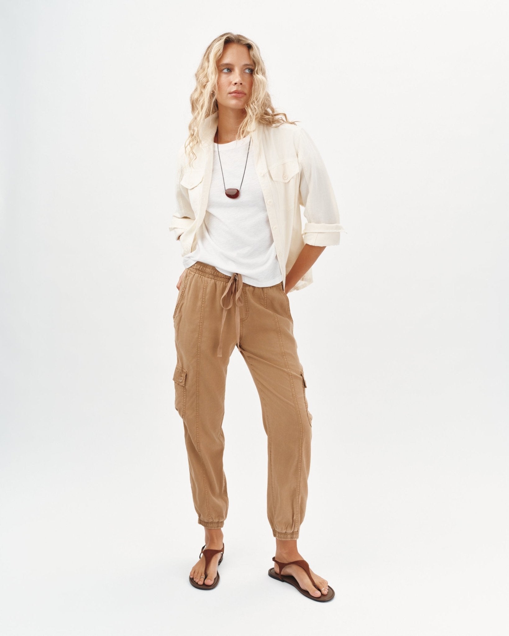 Bella Dahl Cropped Cargo Jogger Pants in Safari Sand - Bella Dahl