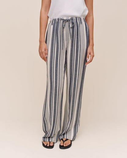 Bella Dahl Clean Wide Leg Pant - Worn Navy Stripe