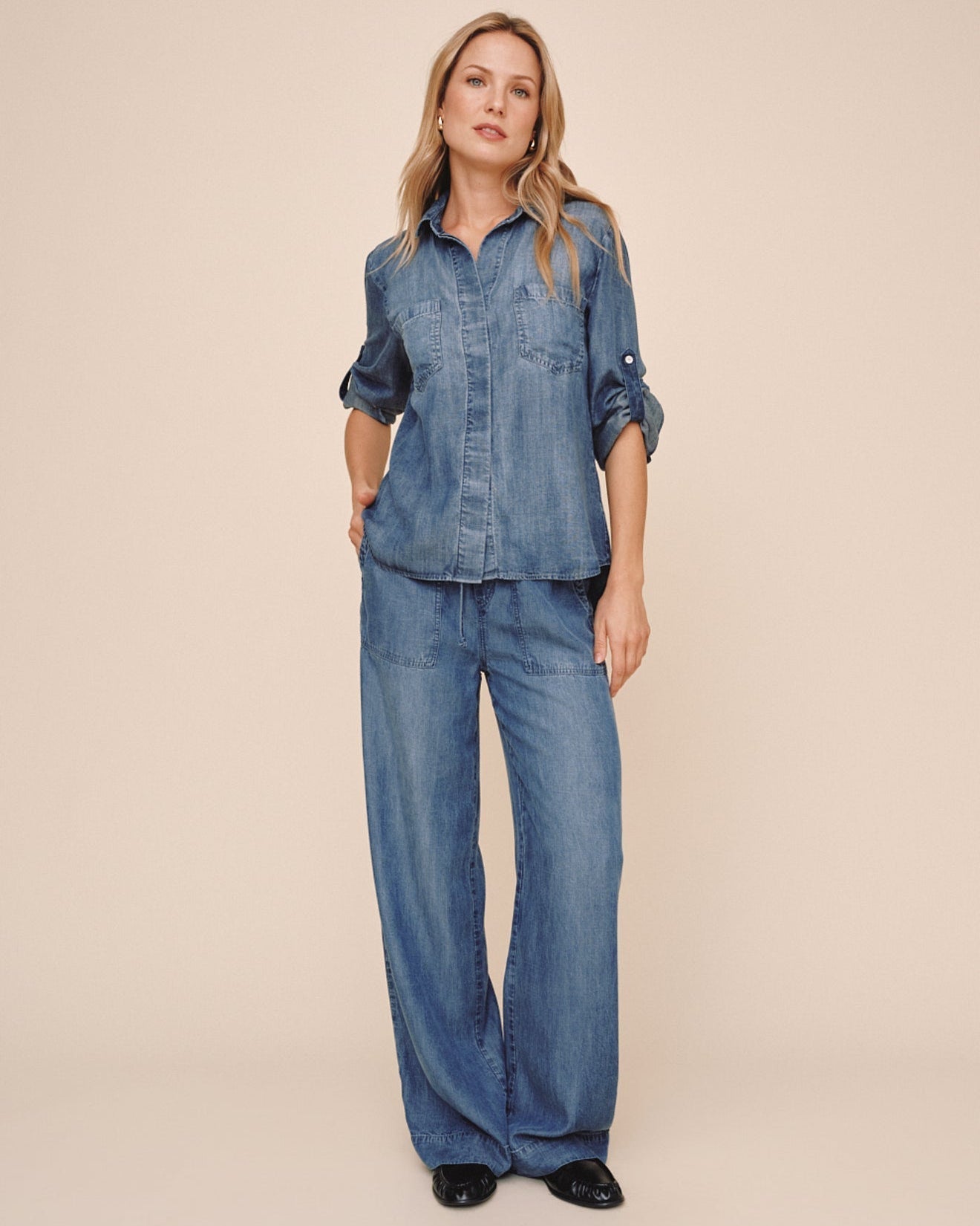 Bella Dahl Pocket Wide Leg Pant - Shadow Blue Wash