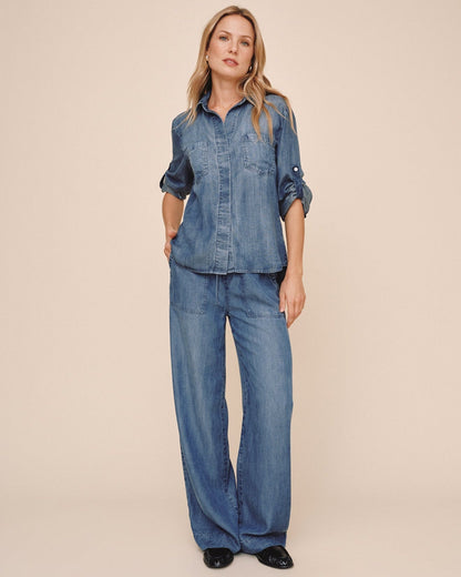 Bella Dahl Pocket Wide Leg Pant - Shadow Blue Wash