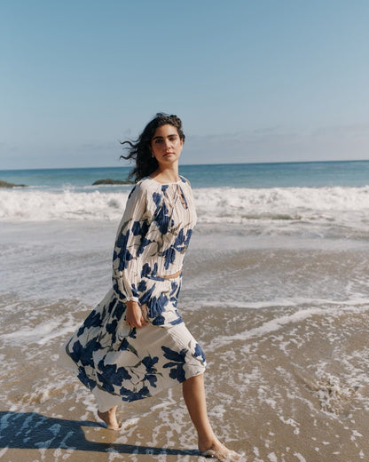 Bella Dahl Pleated Skirt - Indigo Iris Print