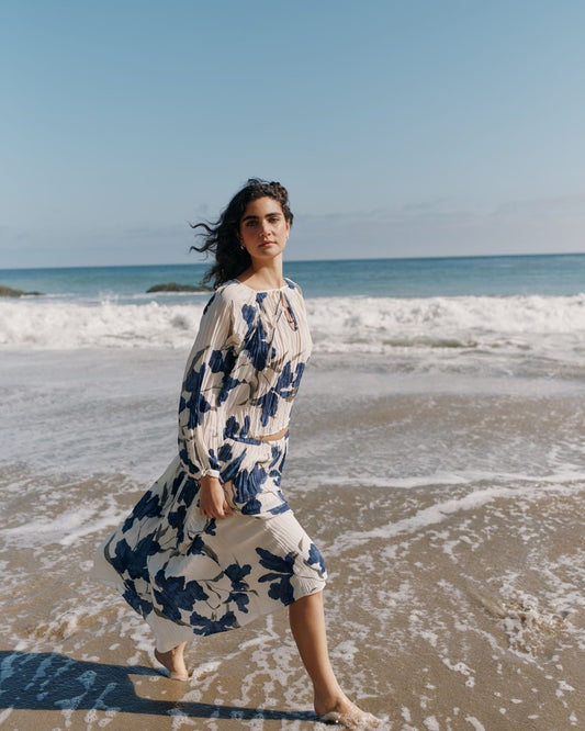 Bella Dahl Pleated Skirt - Indigo Iris Print