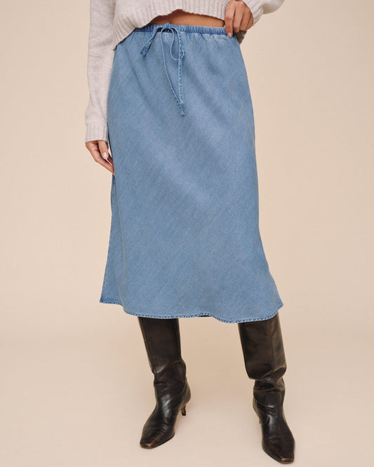 Bella Dahl Bias Skirt With Tie - Indigo Harbor Wash