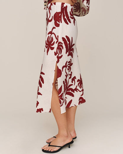 Bella Dahl Bias Side Slit Skirt - Island Damask Print