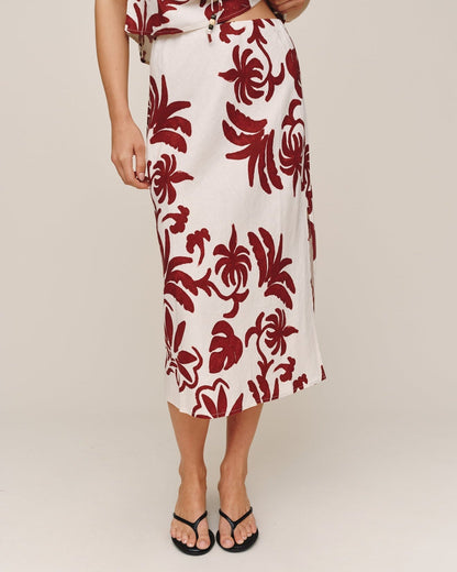 Bella Dahl Bias Side Slit Skirt - Island Damask Print