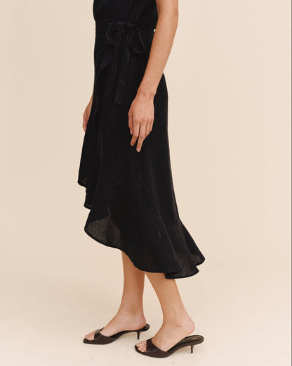 Bella Dahl Ruffle Wrap Skirt - Black