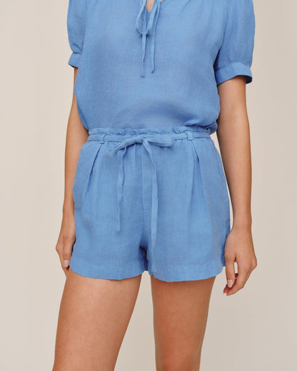 Bella Dahl Double Pleat Tie Short - Ocean Blue