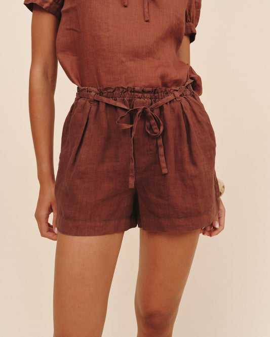 Bella Dahl Double Pleat Tie Short - Sea Glass Brown
