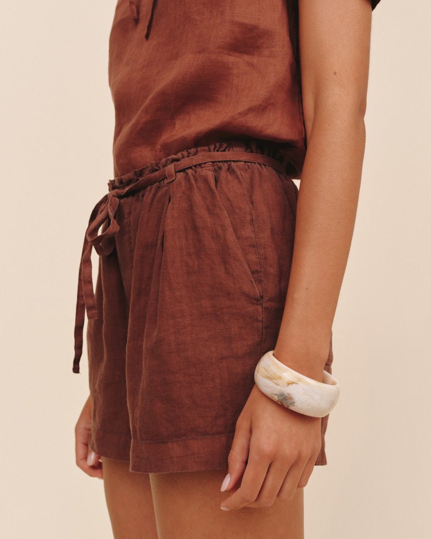 Bella Dahl Double Pleat Tie Short - Sea Glass Brown