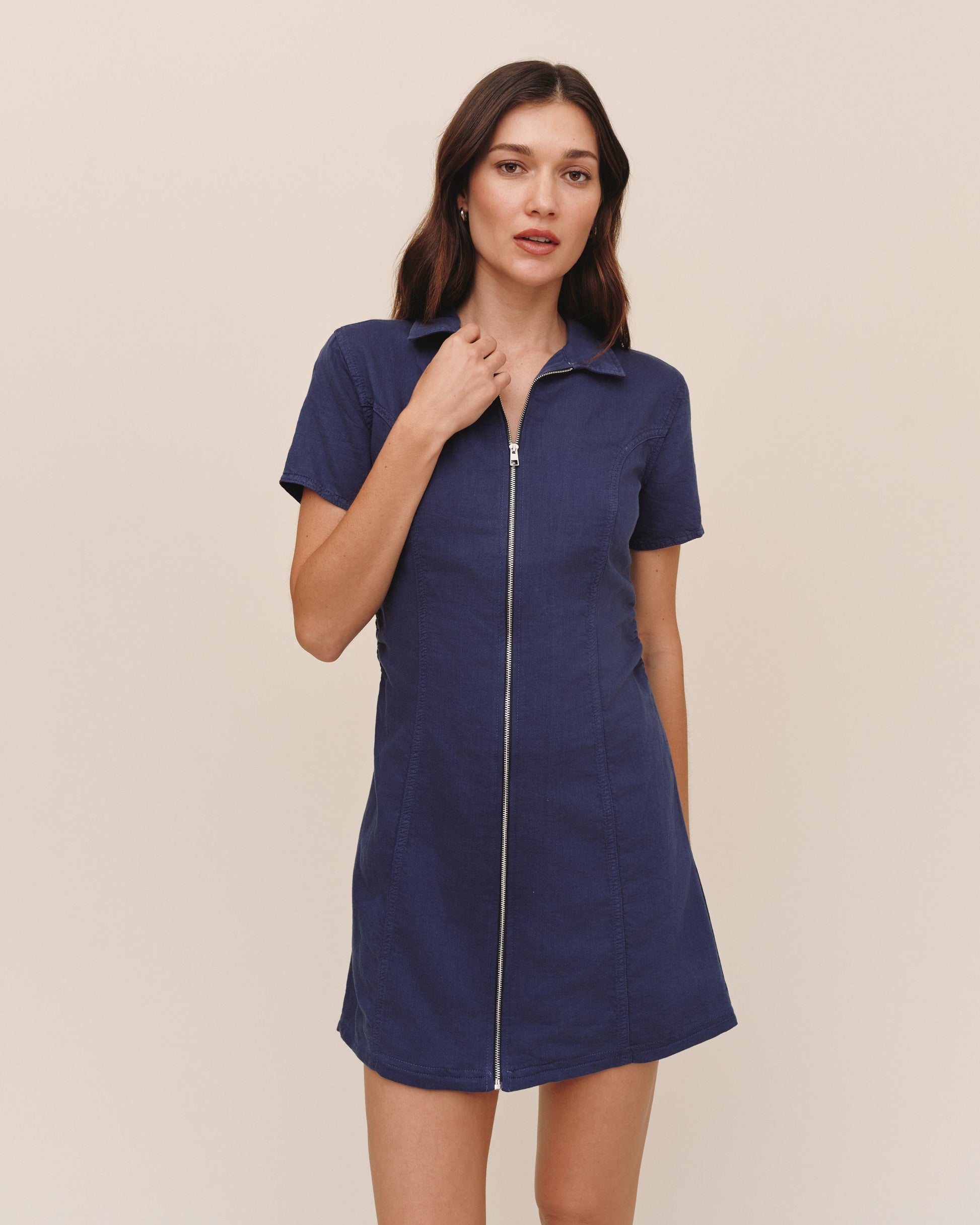 Bella Dahl Short Sleeve Zip Front Dress - Deep Cobalt
