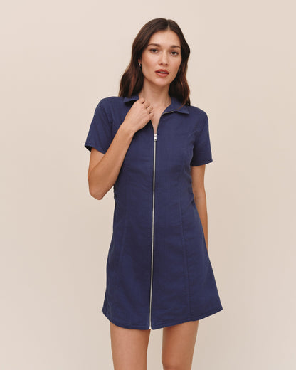 Bella Dahl Short Sleeve Zip Front Dress - Deep Cobalt