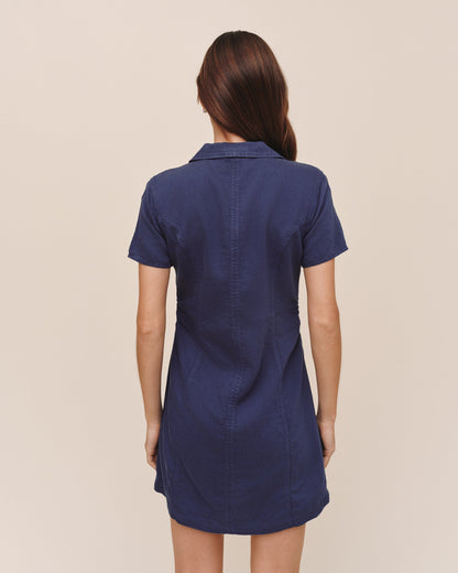 Bella Dahl Short Sleeve Zip Front Dress - Deep Cobalt