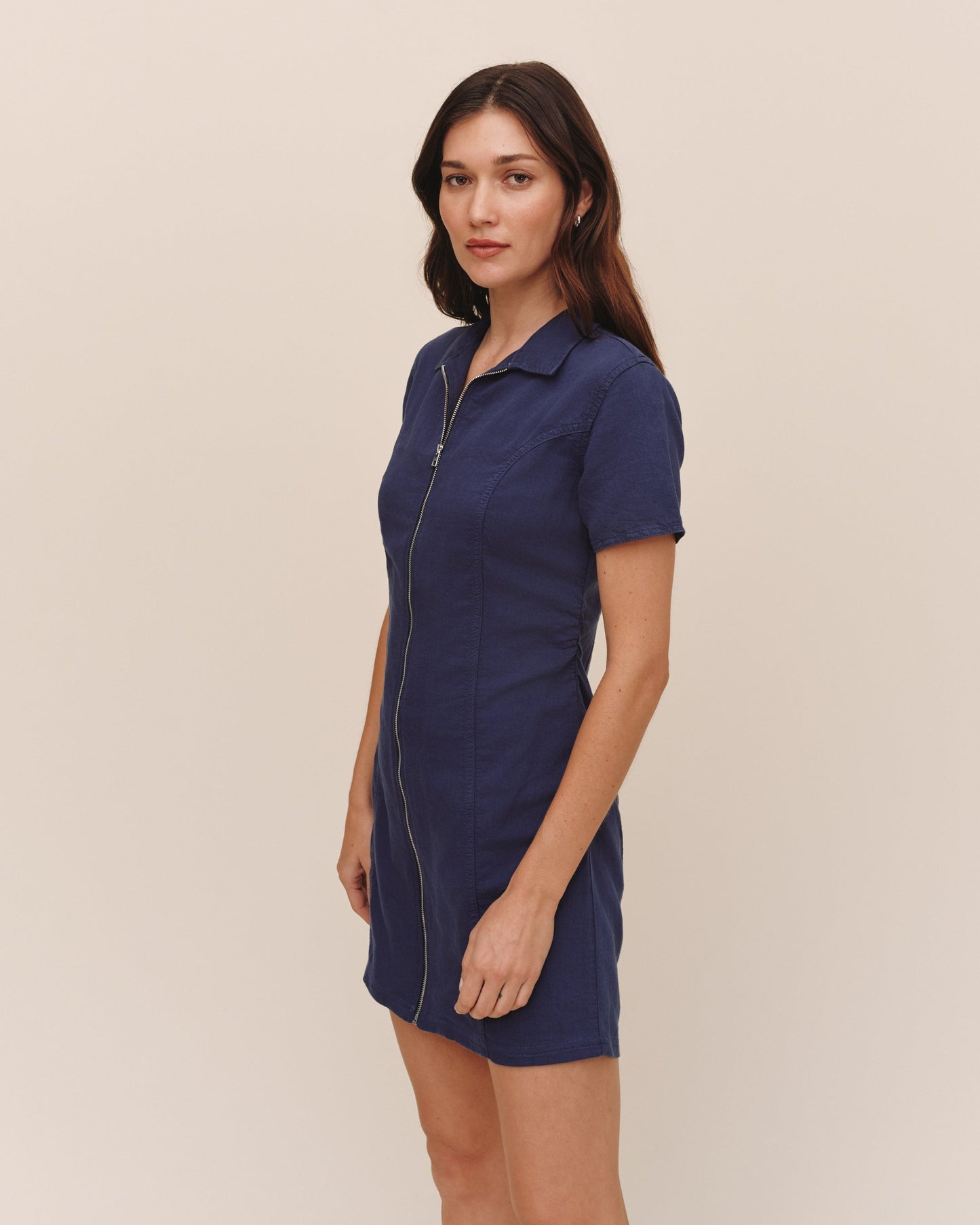 Bella Dahl Short Sleeve Zip Front Dress - Deep Cobalt