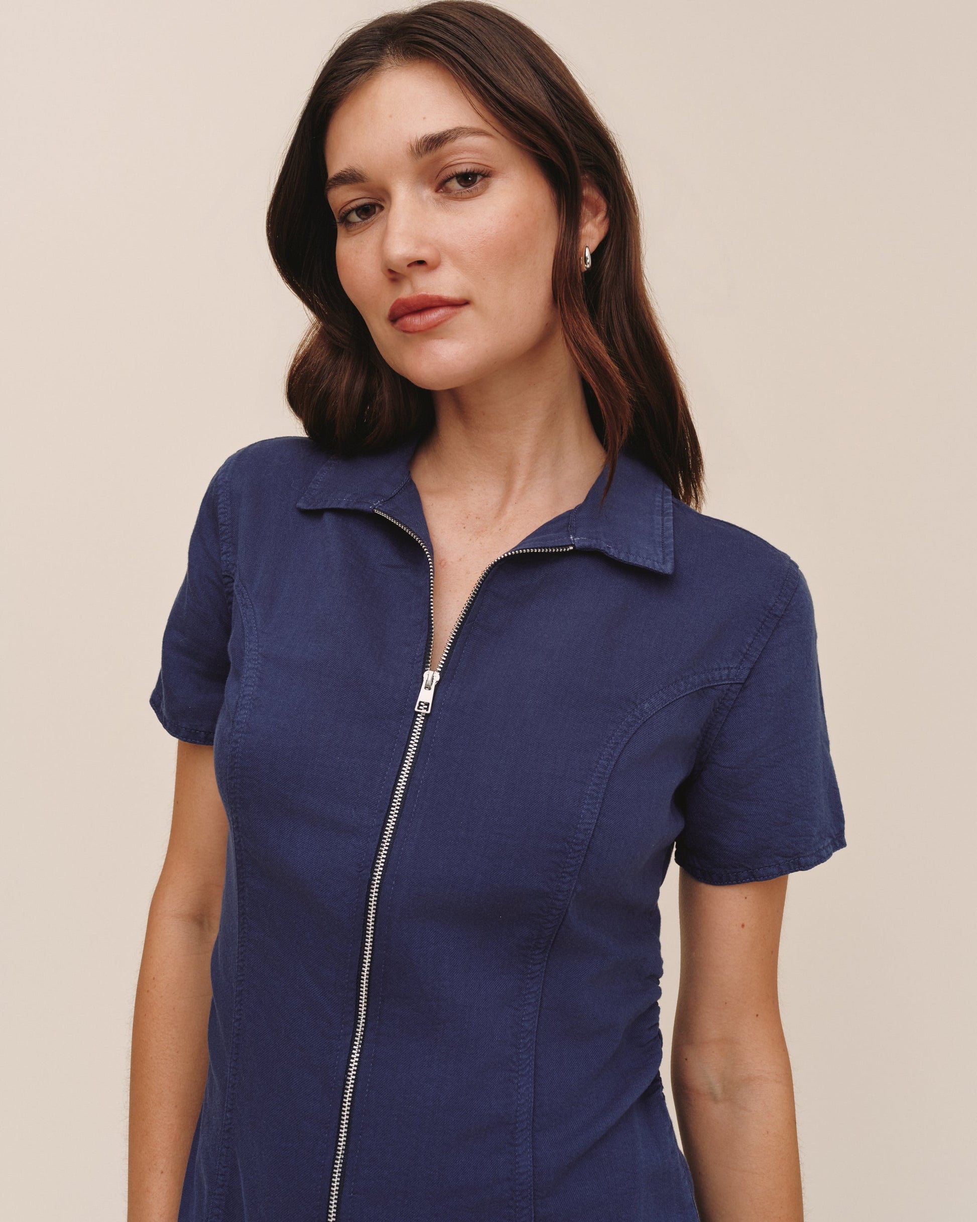Bella Dahl Short Sleeve Zip Front Dress - Deep Cobalt