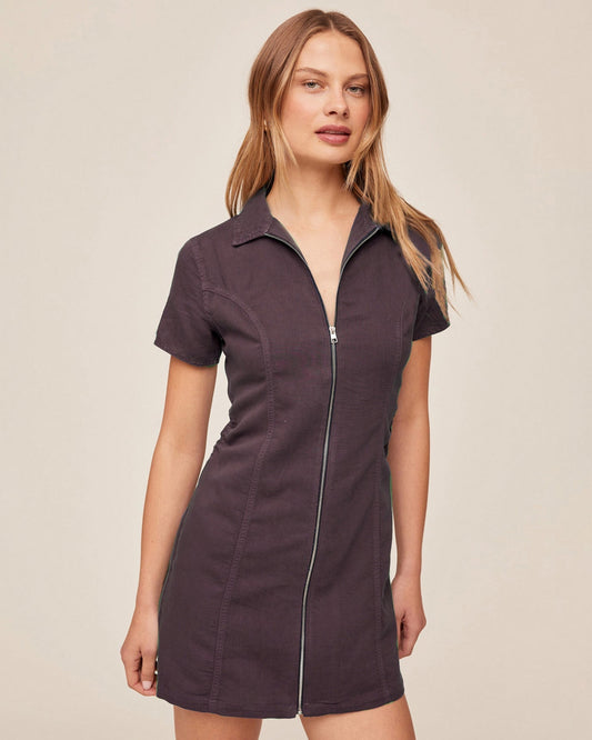 Bella Dahl Short Sleeve Zip Front Dress - Plum Haze