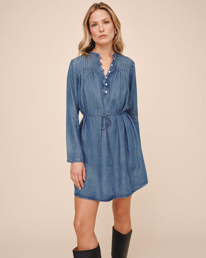 Bella Dahl Pintuck Shirt Tail Dress - Shadow Blue Wash