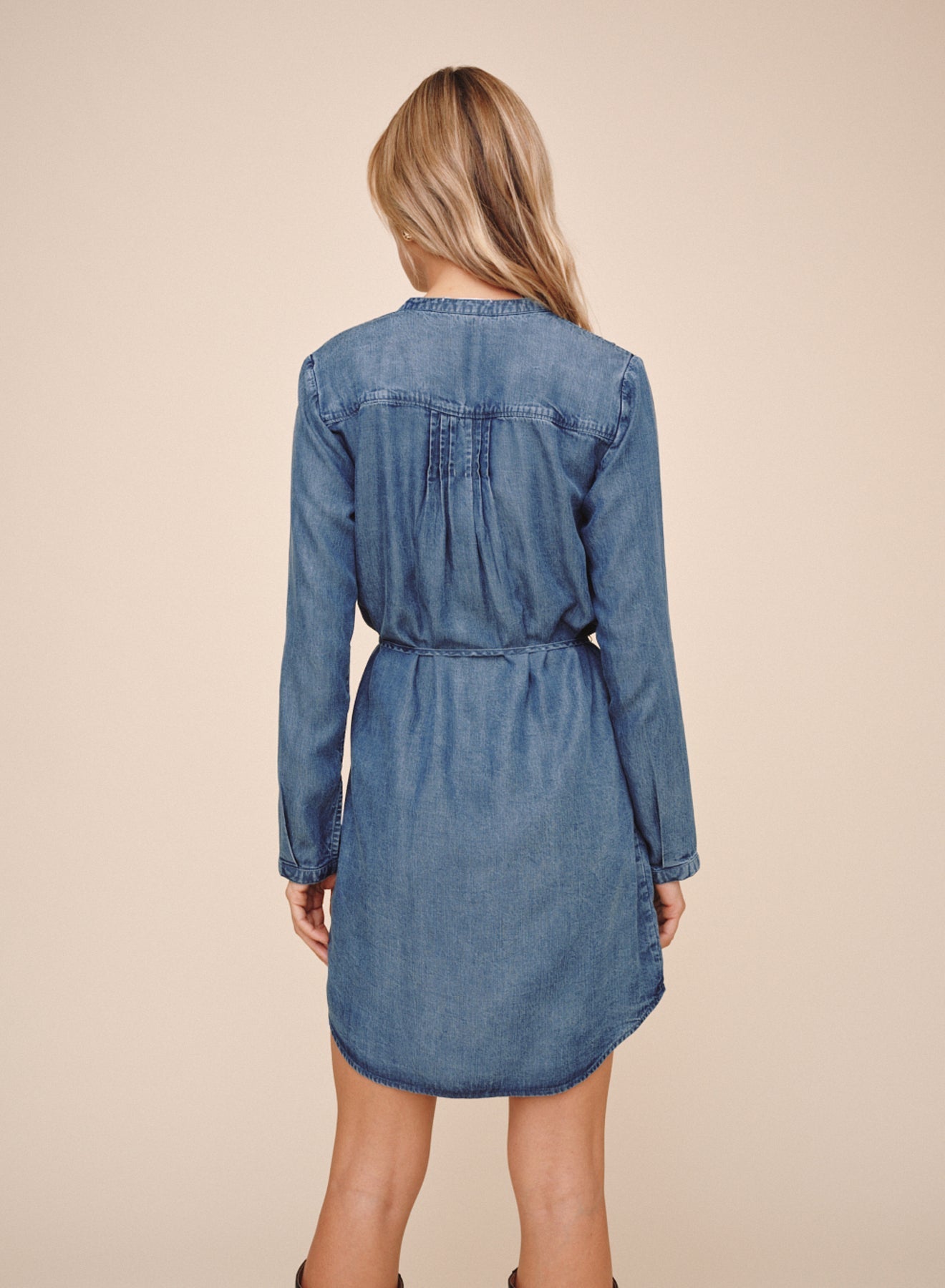Bella Dahl Pintuck Shirt Tail Dress - Shadow Blue Wash