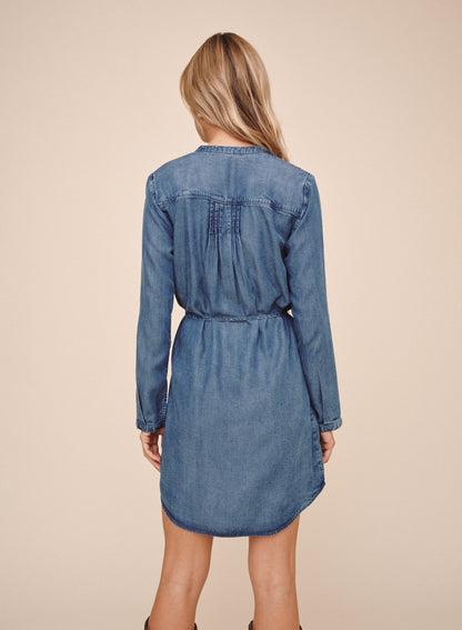 Bella Dahl Pintuck Shirt Tail Dress - Shadow Blue Wash