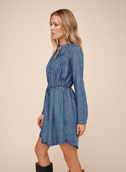 Bella Dahl Pintuck Shirt Tail Dress - Shadow Blue Wash