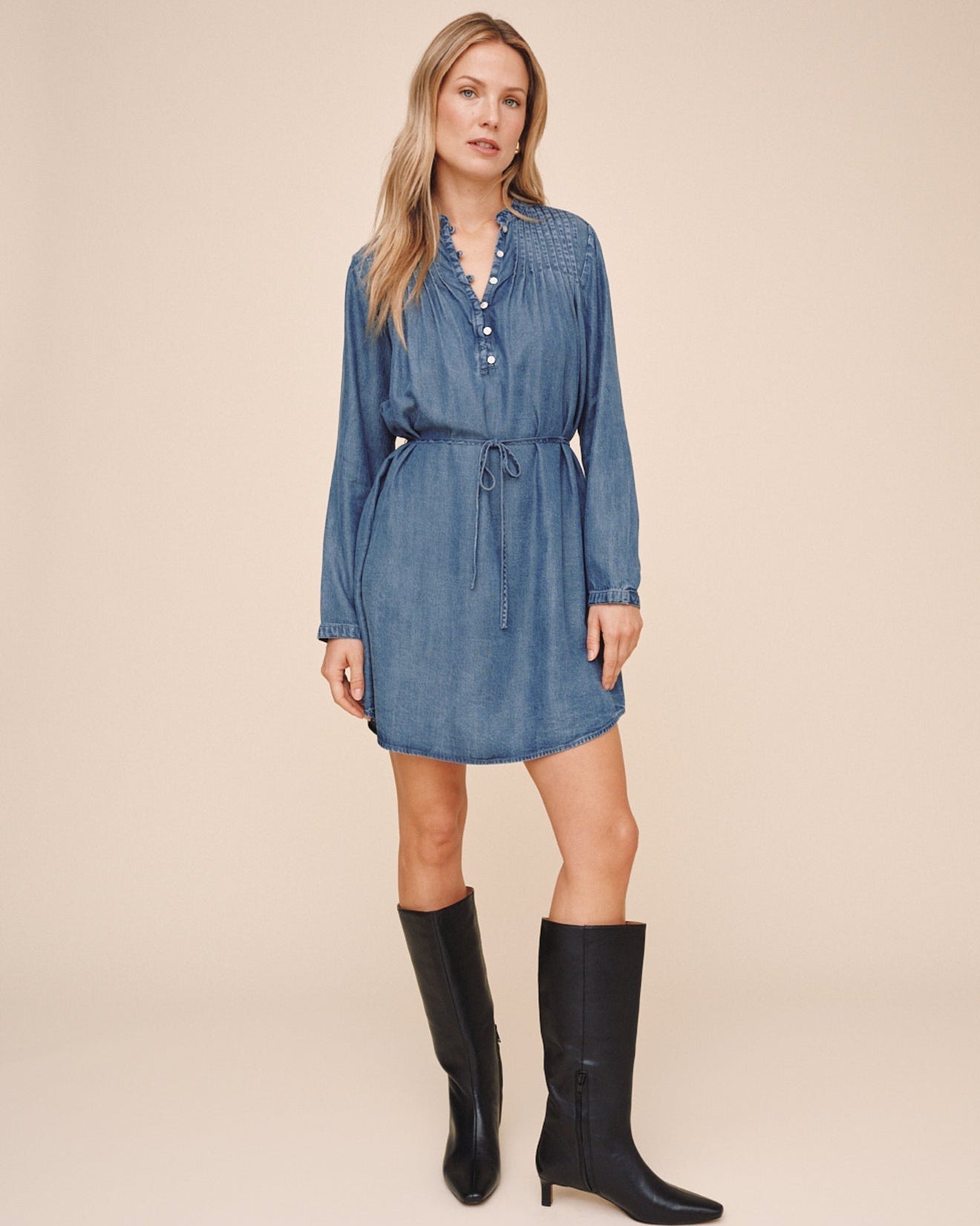 Bella Dahl Pintuck Shirt Tail Dress - Shadow Blue Wash