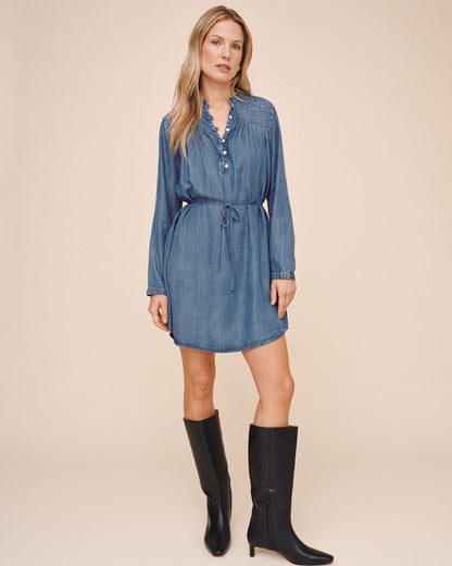 Bella Dahl Pintuck Shirt Tail Dress - Shadow Blue Wash