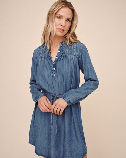 Bella Dahl Pintuck Shirt Tail Dress - Shadow Blue Wash