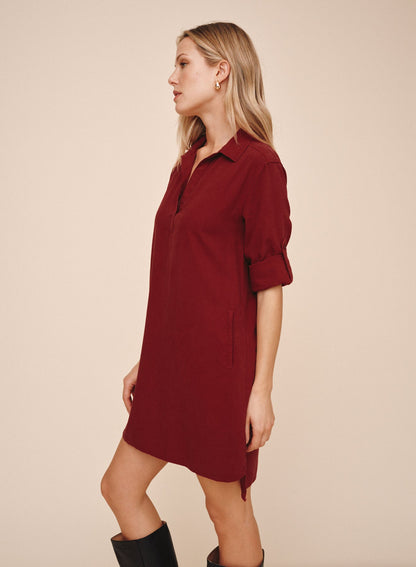 Bella Dahl A Line Rolled Tab Sleeve Dress - Deep Crimson