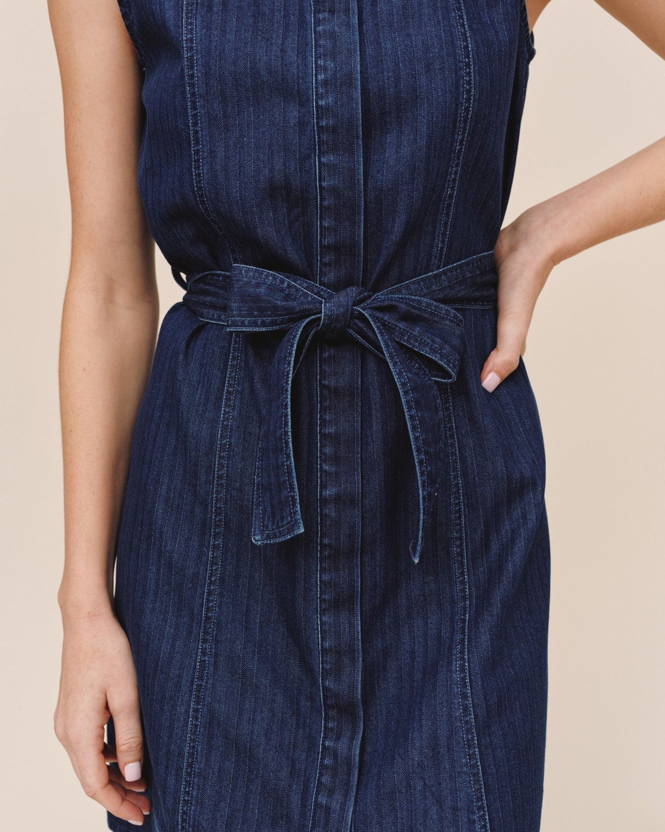 Bella Dahl Sleeveless Seamed Shirt Dress - Herringbone Wash