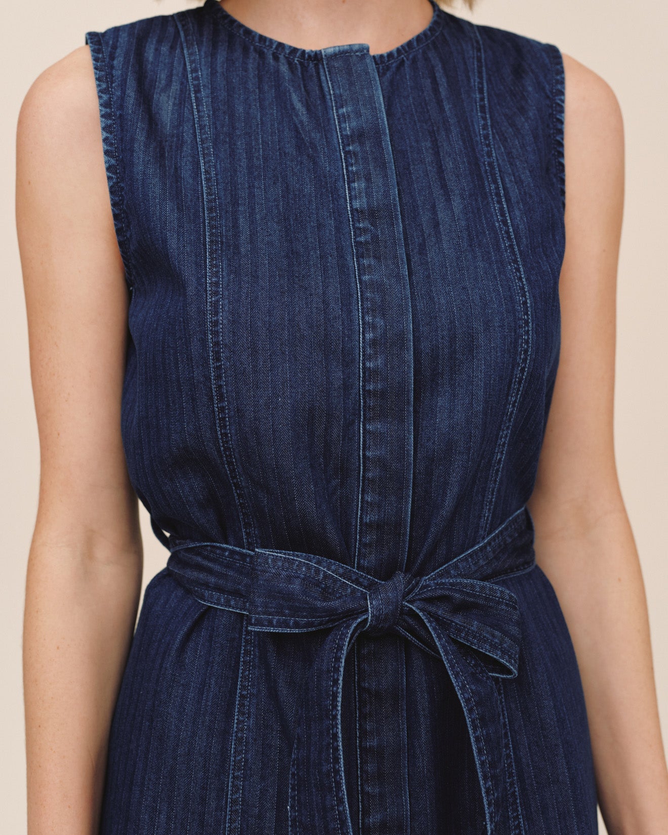 Bella Dahl Sleeveless Seamed Shirt Dress - Herringbone Wash